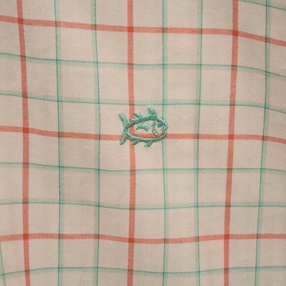Southern Tide Men's Classic Fit Button Down Dress Shirt Peach & Teal Size L - Picture 3 of 9